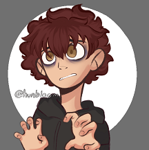 Picrew digital art of Kie looking distressed and sleepless with his hands up near his chest. He's a human with light brown skin, hazel eyes, and curly dark auburn hair, wearing a black hoodie.